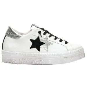 2Star Sneaker One Star con Platform e Tomaia in Pelle Bianco Donna 2SD4418