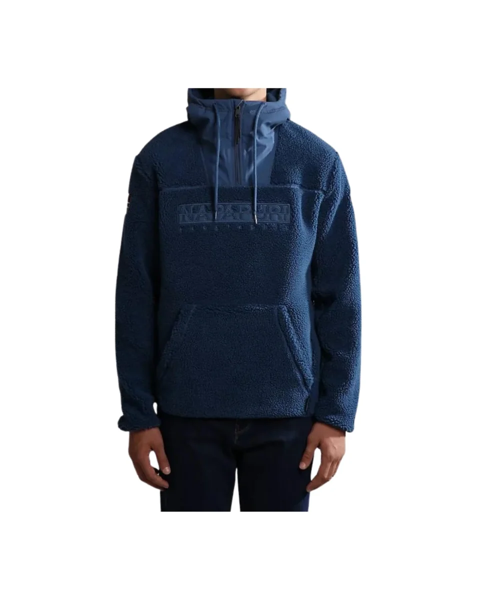 Napapijri Felpa con Cappuccio Mezza Zip Blu - immagine 4