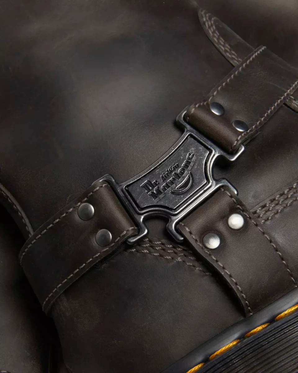 Dr. Martens Stivali Alti Anistone HI Burnished Waxy Pull Up in Pelle Grigio Antracite Unisex - immagine 9