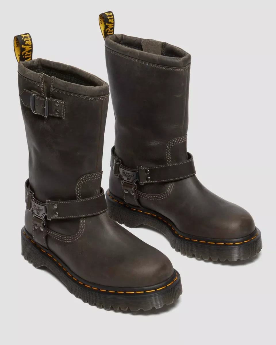 Dr. Martens Stivali Alti Anistone HI Burnished Waxy Pull Up in Pelle Grigio Antracite Unisex - immagine 8