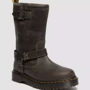 Dr. Martens Stivali Alti Anistone HI Burnished Waxy Pull Up in Pelle Grigio Antracite Unisex