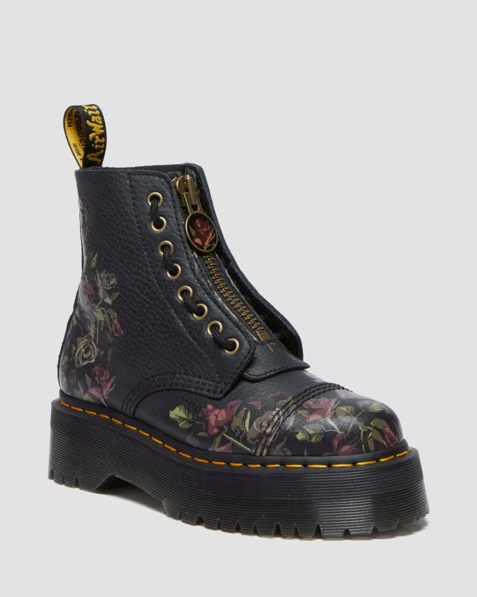 Dr. Martens Stivali Sinclair Black Decayed Roses Classic Tumbled Nappa Nero Donna