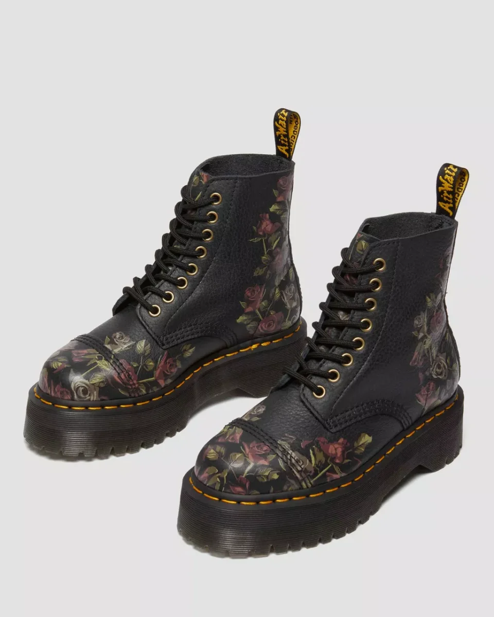 Dr. Martens Stivali Sinclair Black Decayed Roses Classic Tumbled Nappa Nero Donna - immagine 9