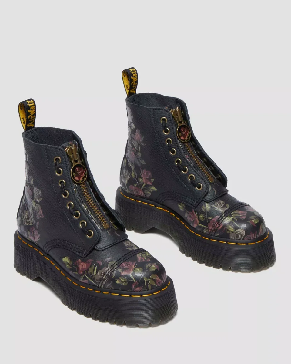 Dr. Martens Stivali Sinclair Black Decayed Roses Classic Tumbled Nappa Nero Donna - immagine 8