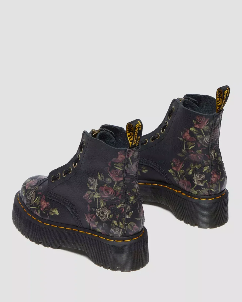 Dr. Martens Stivali Sinclair Black Decayed Roses Classic Tumbled Nappa Nero Donna - immagine 7