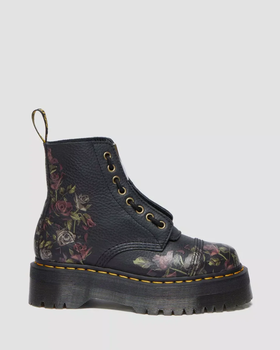 Dr. Martens Stivali Sinclair Black Decayed Roses Classic Tumbled Nappa Nero Donna - immagine 6