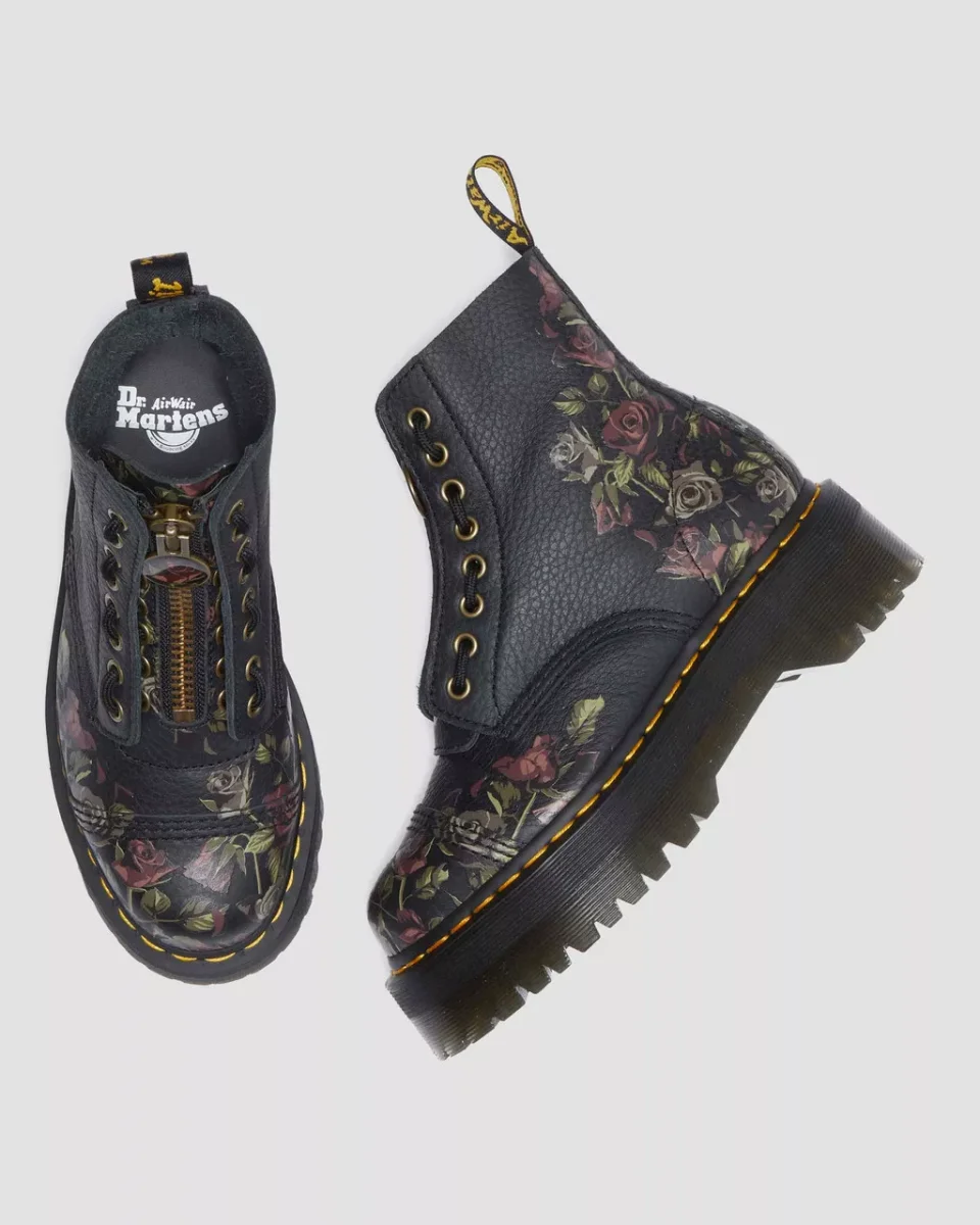 Dr. Martens Stivali Sinclair Black Decayed Roses Classic Tumbled Nappa Nero Donna - immagine 4
