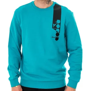 Diadora Felpa Sweatshirt Crew Icon Cotone Azzurro