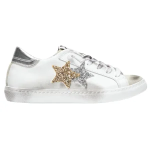 2Star Sneakers Casual Donna Versione Low Effetto Used in Pelle Bianco