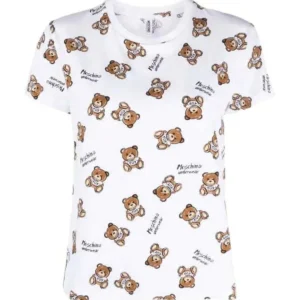 Moschino Underbear T-Shirt Manica Corta Design Teddy Bear Cotone Bianco
