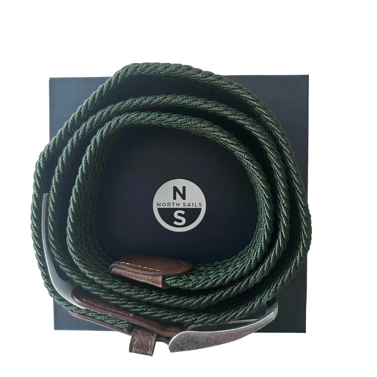 North Sails cintura belt stretch tessuto intrecciato logo taglia unica 623318 verde deep green in BOX regalo - immagine 4