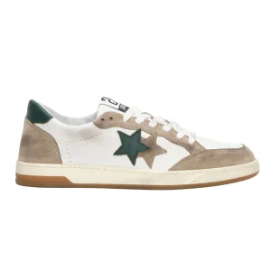 2Star Scarpe Sneakers Made in Italy artigianali Week Star Pelle Bianco Taupe Verde Uomo