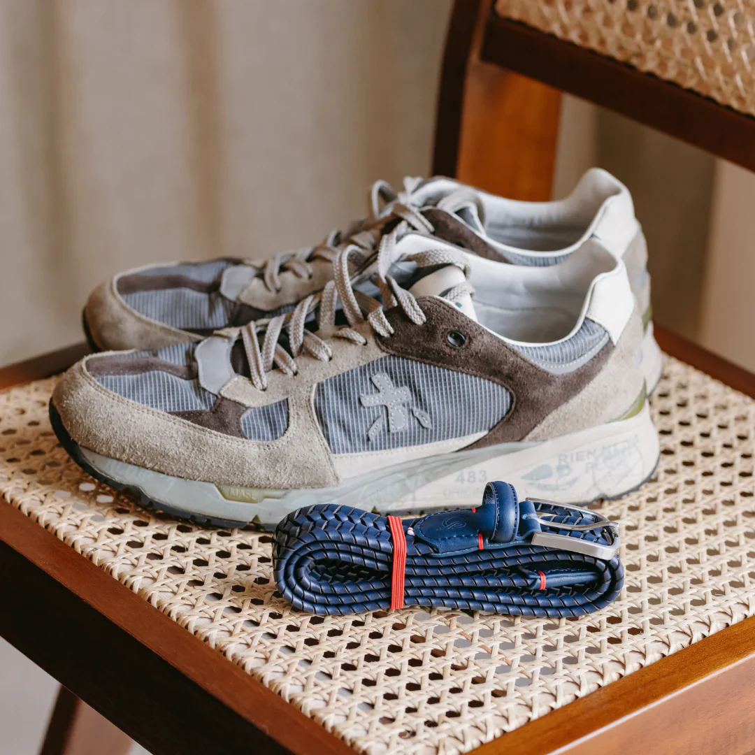 La Boucle cintura intrecciata pelle italiana intarsiata premium box regalo Pisa blu - immagine 6