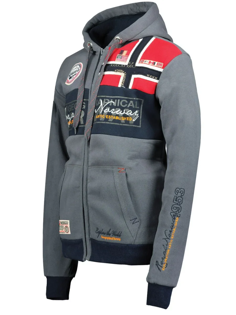 Geographical Norway Felpa Full Zip Flyer Cappuccio Sport City Urban Grigio Scuro Uomo - immagine 3