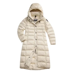 Blauer Parka Piumino lungo idrorepellente trapuntato a righe orizzontali beige donna ANITA