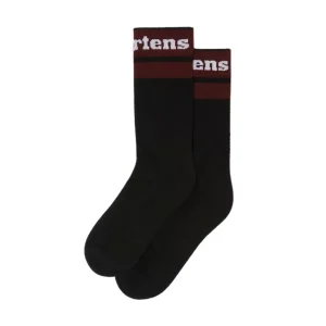 Dr. Martens Calze Athletic con Banda e Logo in Misto Cotone Nero Rosso Ciliegia Unisex