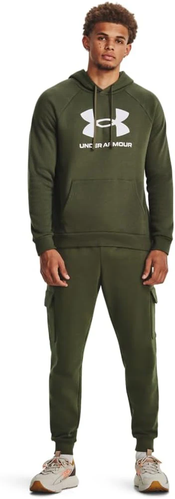 Under Armour felpa con cappuccio UA Rival Fleece Logo da uomo pile misto cotone verde militare - immagine 4