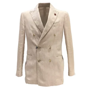 GIACCA UOMO DOPPIOPETTO SLIM FIT IN LINO - BEIGE  338AV3