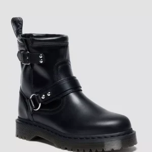 Dr. Martens Stivale biker motociclista Anistone Harness Black Orleans in Pelle Nero Donna