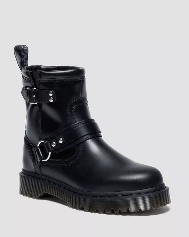 Dr. Martens Stivale biker motociclista Anistone Harness Black Orleans in Pelle Nero Donna