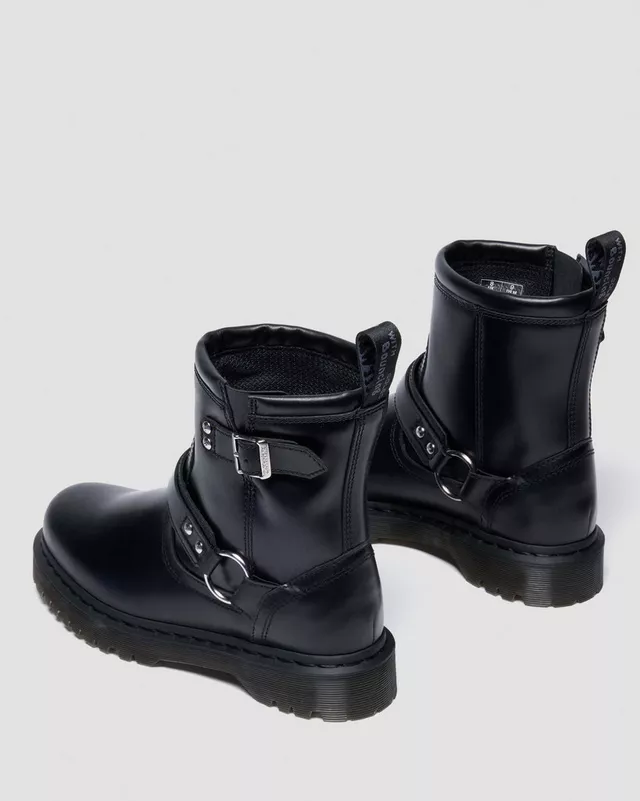 Dr. Martens Stivale biker motociclista Anistone Harness Black Orleans in Pelle Nero Donna - immagine 7