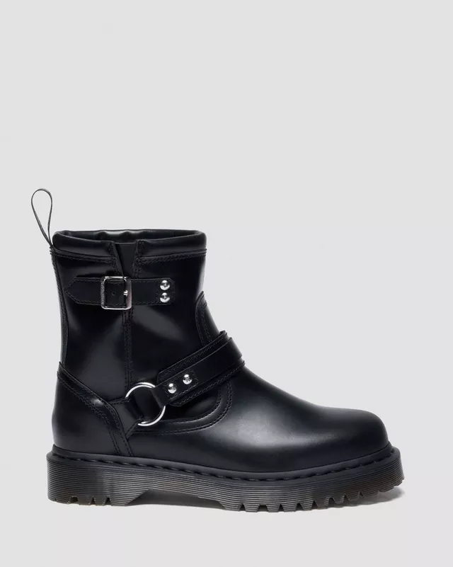 Dr. Martens Stivale biker motociclista Anistone Harness Black Orleans in Pelle Nero Donna - immagine 6