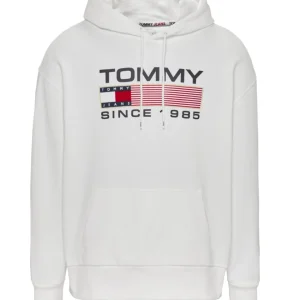 Tommy Jeans Felpa con Cappuccio Logo Bianco in Cotone