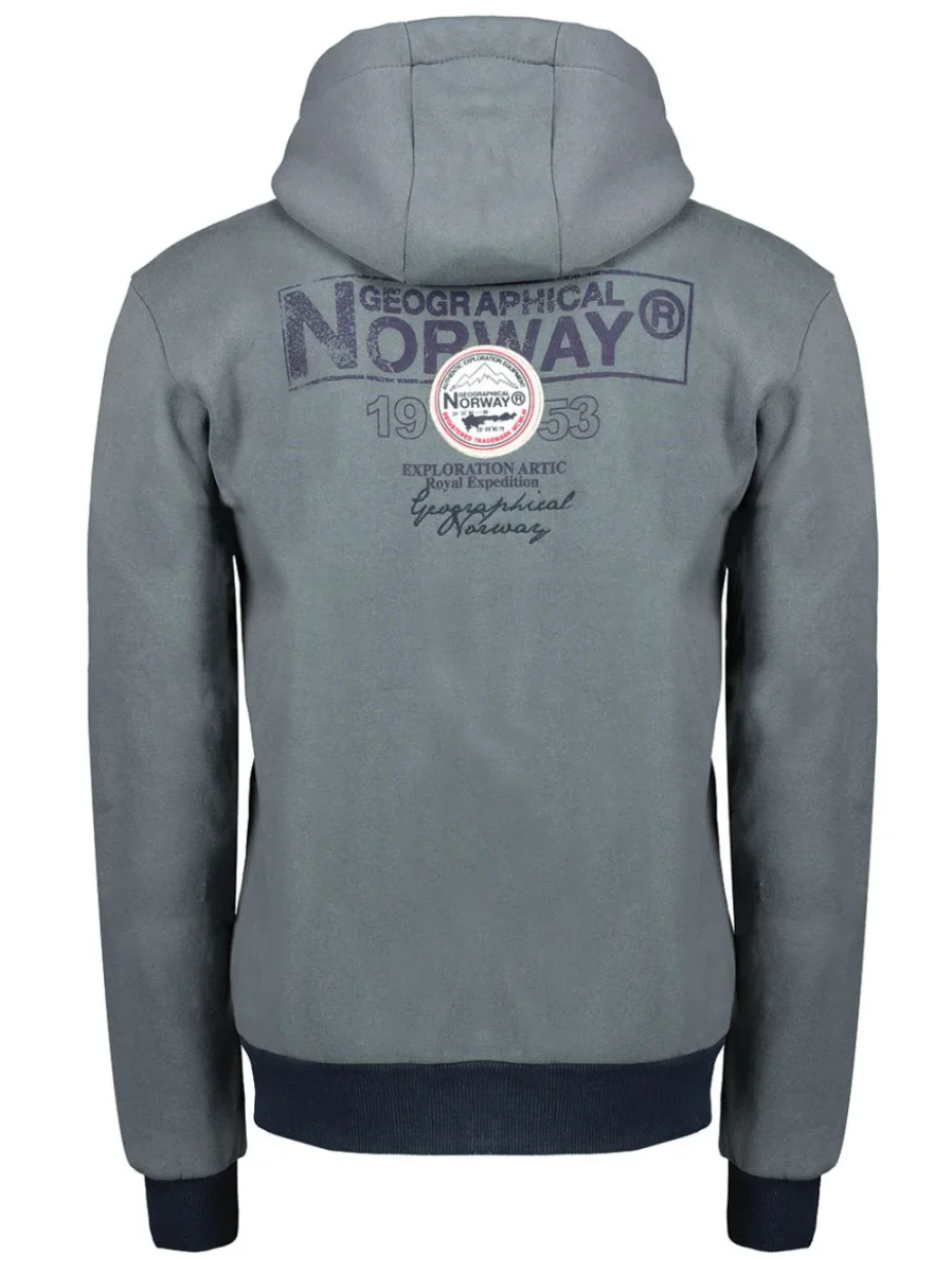 Geographical Norway Felpa Full Zip Flyer Cappuccio Sport City Urban Grigio Scuro Uomo - immagine 4