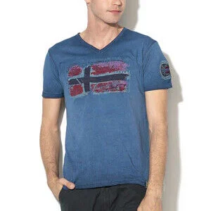 Geographical Norway Manica Corta Scollo V Blu Uomo