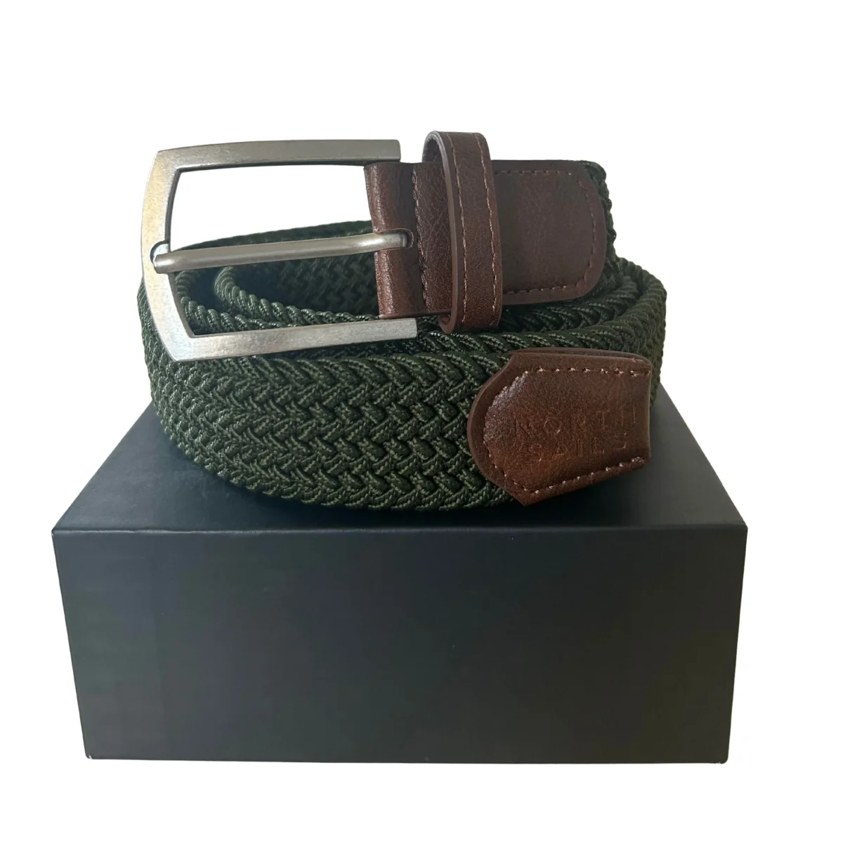 North Sails cintura belt stretch tessuto intrecciato logo taglia unica 623318 verde deep green in BOX regalo - immagine 5