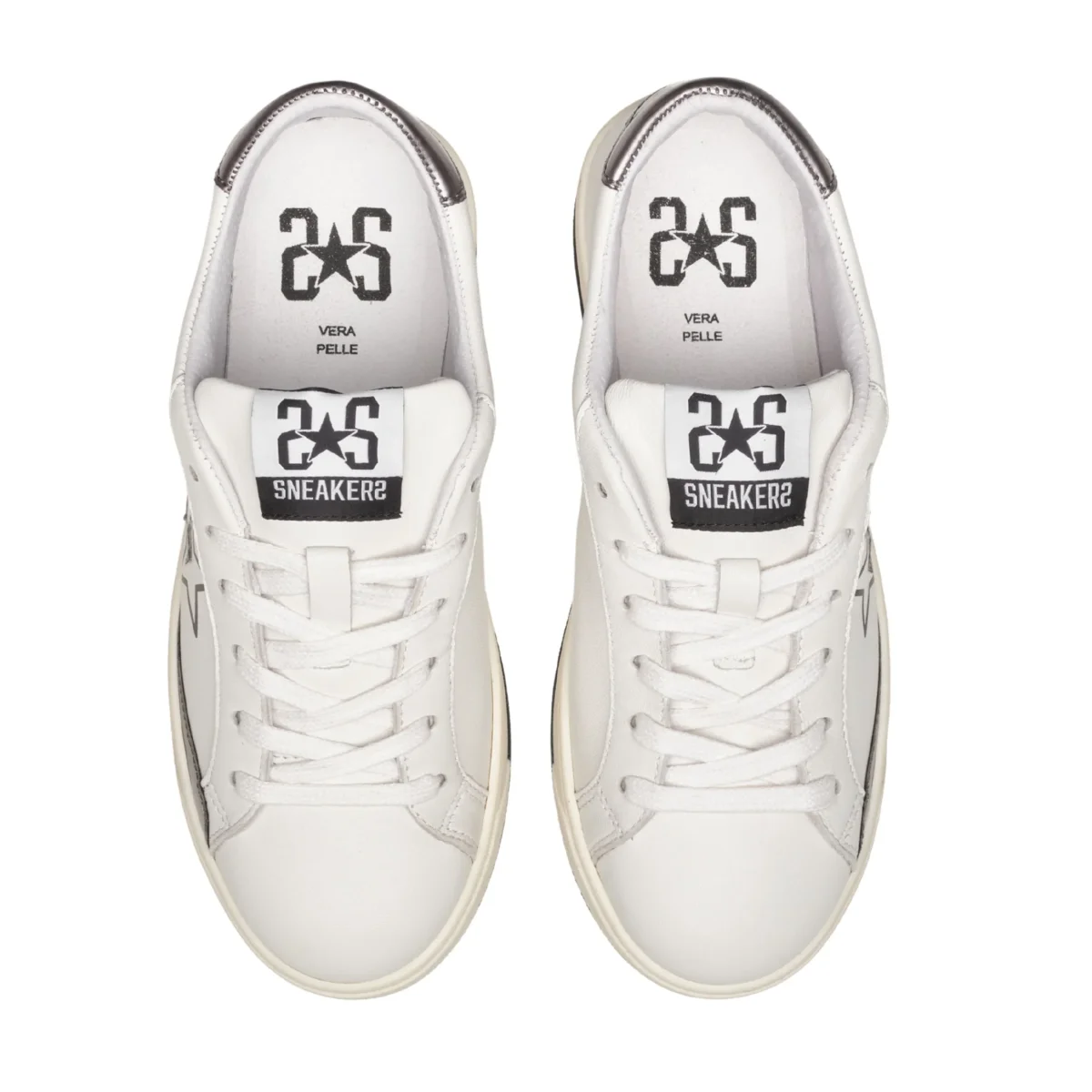 2Star Scarpe Sneakers Made in Italy artigianali Now Star Pelle Argento Bianco 4813 - immagine 5