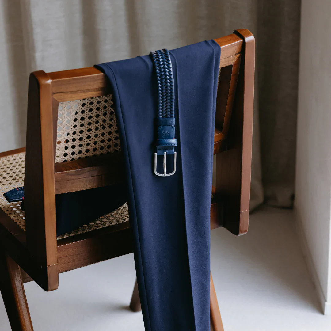 La Boucle cintura intrecciata pelle italiana intarsiata premium box regalo Pisa blu - immagine 5