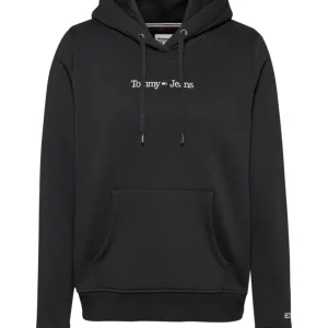 Tommy Jeans Felpa Regular Linear con Cappuccio Misto Cotone Nero