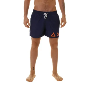 Sun68 Costumi da Bagno Swim Pant Side Solid Big Logo Blu Scuro H19102