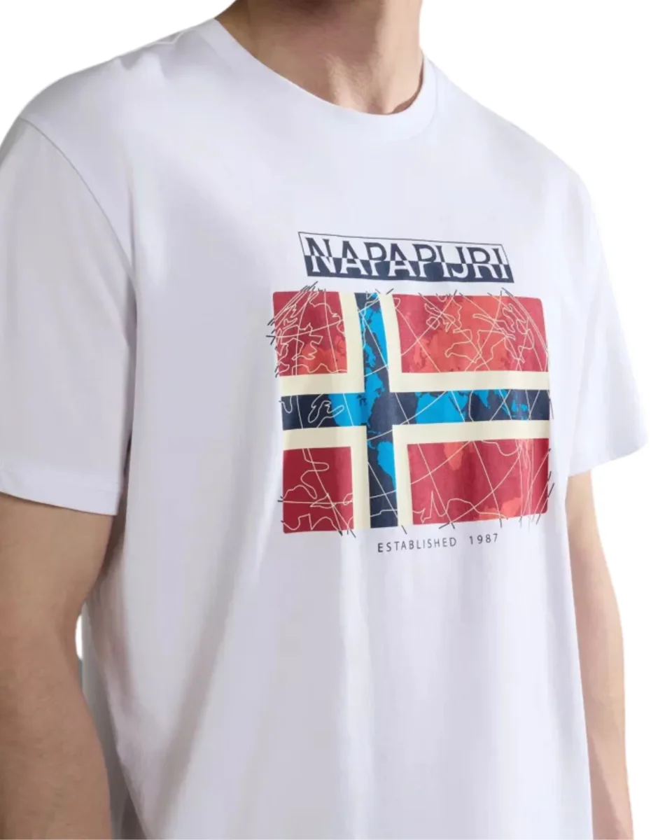 Napapijri T-shirt Cotone Manica Corta con Logo e Bandiera Norvegese Bianco - immagine 6