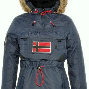 Geographical Norway Parka Bronson con Cappuccio Tessuto Sintetico Blu Donna
