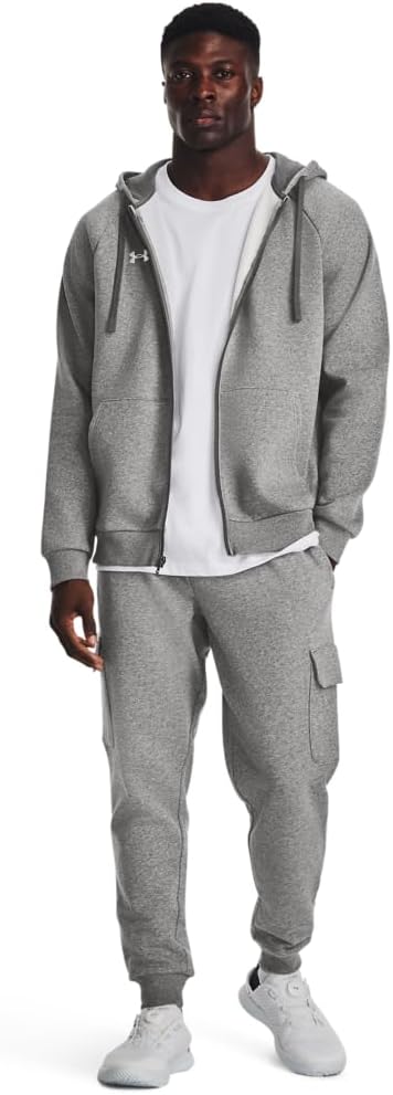 Under Armour felpa full zip pile misto cotone cappuccio RIVAL uomo allenamento UA grigio - immagine 7