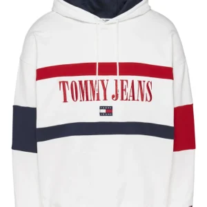 Tommy Jeans Felpa con Cappuccio Logo Bianco Cotone