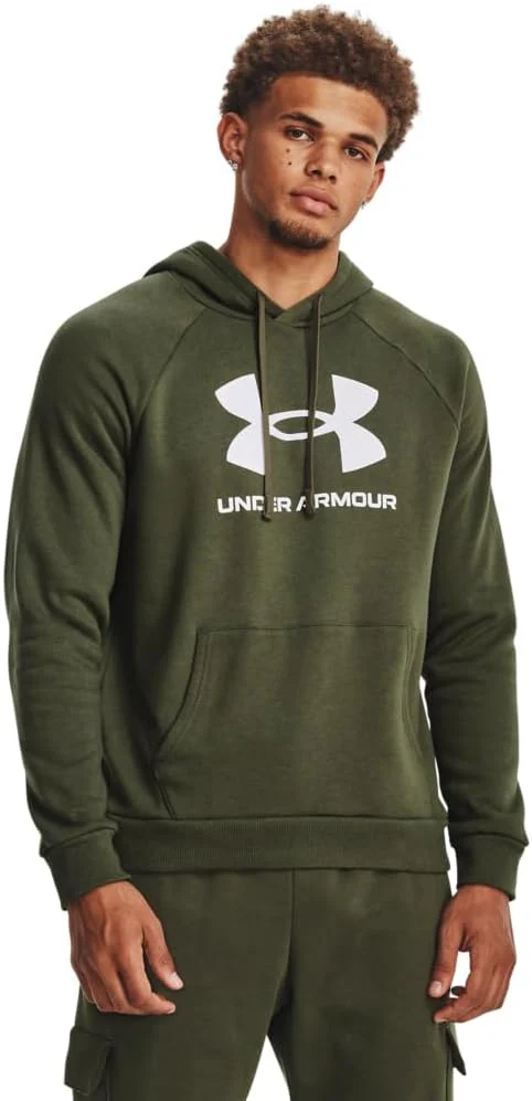 Under Armour felpa con cappuccio UA Rival Fleece Logo da uomo pile misto cotone verde militare - immagine 6