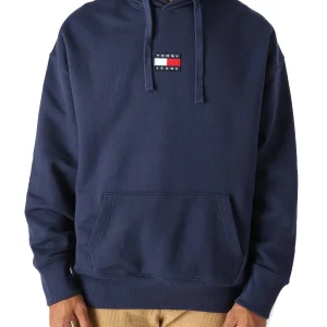 Tommy Jeans Felpa con Cappuccio Distintivo Blu in Cotone