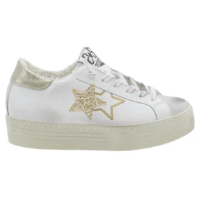 2Star Sneakers HS Pelle con Dettagli Glitter Bianco