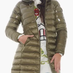 Ciesse Piumini Nikak Piumino Parka Giaccone Lungo Con Cappuccio Slim Fit Verde Donna