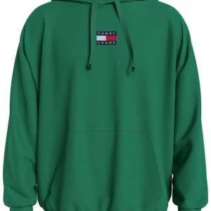 Tommy Jeans Felpa con Cappuccio Badge e Distintivo Cotone Verde