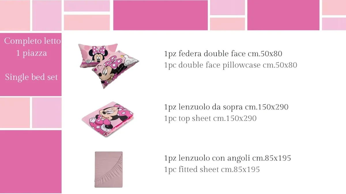DISNEY Minnie Completo Letto lenzuola Singolo in Cotone lenzuola federe PRODOTTO UFFICIALE - immagine 6