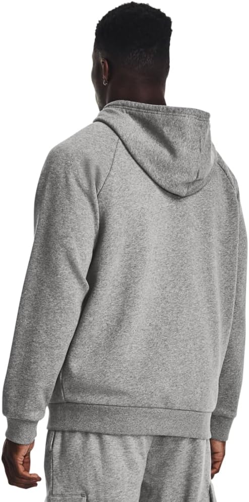 Under Armour felpa full zip pile misto cotone cappuccio RIVAL uomo allenamento UA grigio - immagine 3