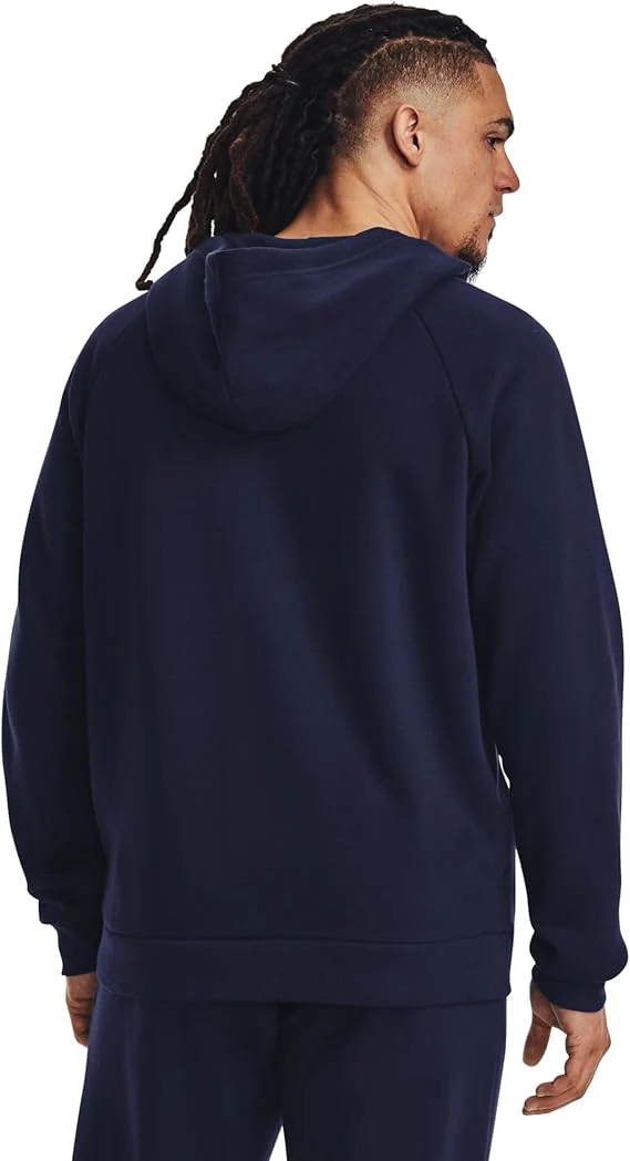 Under Armour felpa full zip pile misto cotone cappuccio RIVAL uomo allenamento UA blu - immagine 3