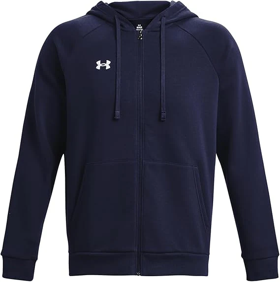Under Armour felpa full zip pile misto cotone cappuccio RIVAL uomo allenamento UA blu - immagine 6