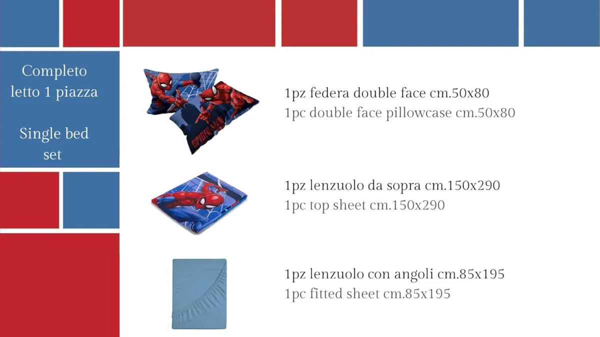 SPIDER MAN DISNEY Completo Letto lenzuola Singolo in Cotone lenzuola federe PRODOTTO UFFICIALE - immagine 3
