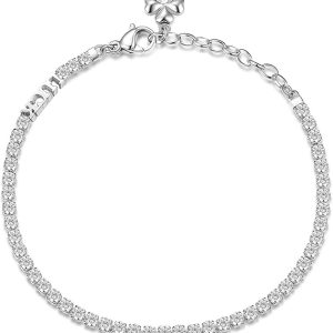 Brosway Bracciale tennis acciaio 304 e cubic zirconia scritta luck quadrifoglio BEI016