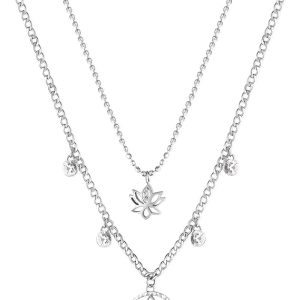 Brosway Collana Donna CHAKRA in acciaio doppio filo fiori di loto e cristalli crystal - BHKN064